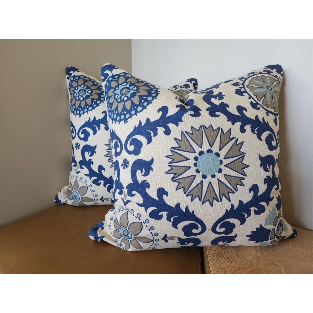 Premier Prints Throw Pillow Covers 20x20 Navy Blue Medallion Zippered‎ Pair NEW